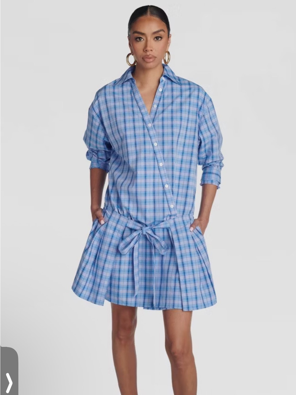 Blue Plaid Shirt Dress with Tie Waist